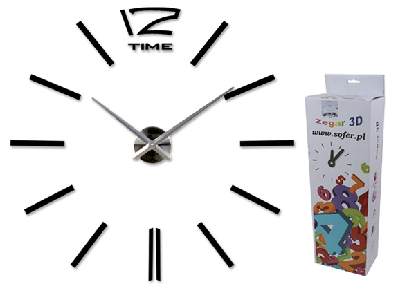 NOWOCZESNY DUŻY ZEGAR NA ŚCIANĘ 3D CZARNY