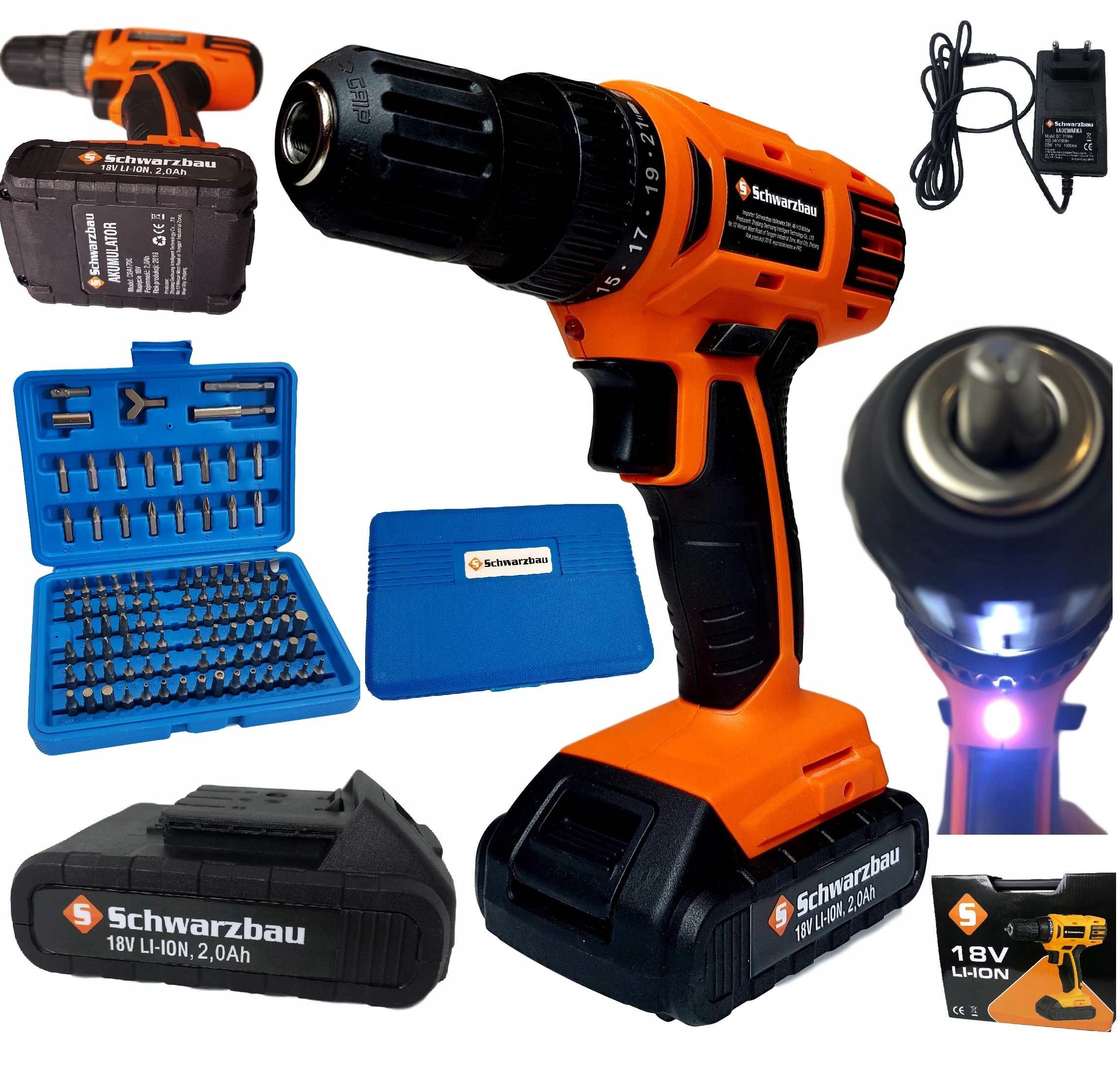 Wiertarko Wkrętarka Aku 18V Li-Ion Akumulatorowa