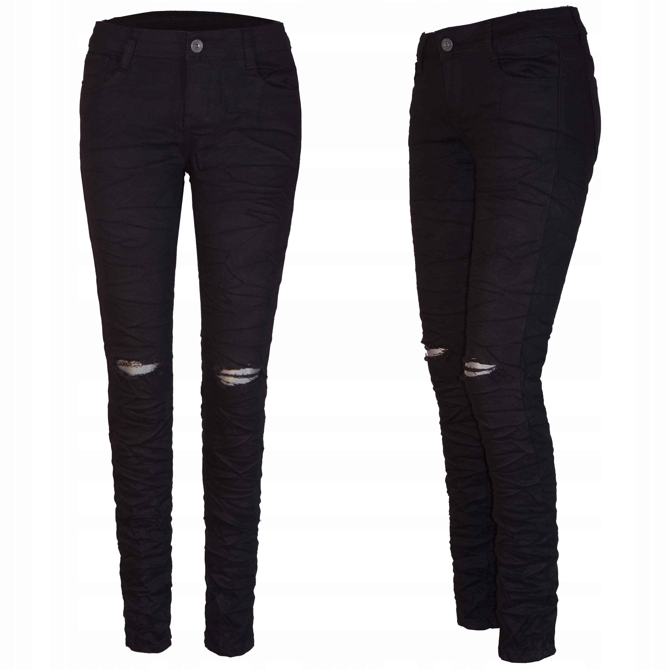 

Hit Spodnie Slim Jeansy Rurki Dziury Czarne 40 L