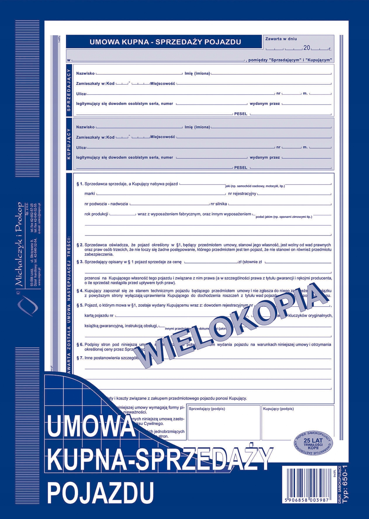 

Umowa Kupna-sprzedaży Pojazdu wielokopia A4 650-1