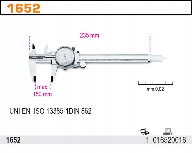 SUWMIARKA Z ODCZYTEM ZEGAROWYM 0-150MM BETA 1652 Marka Beta