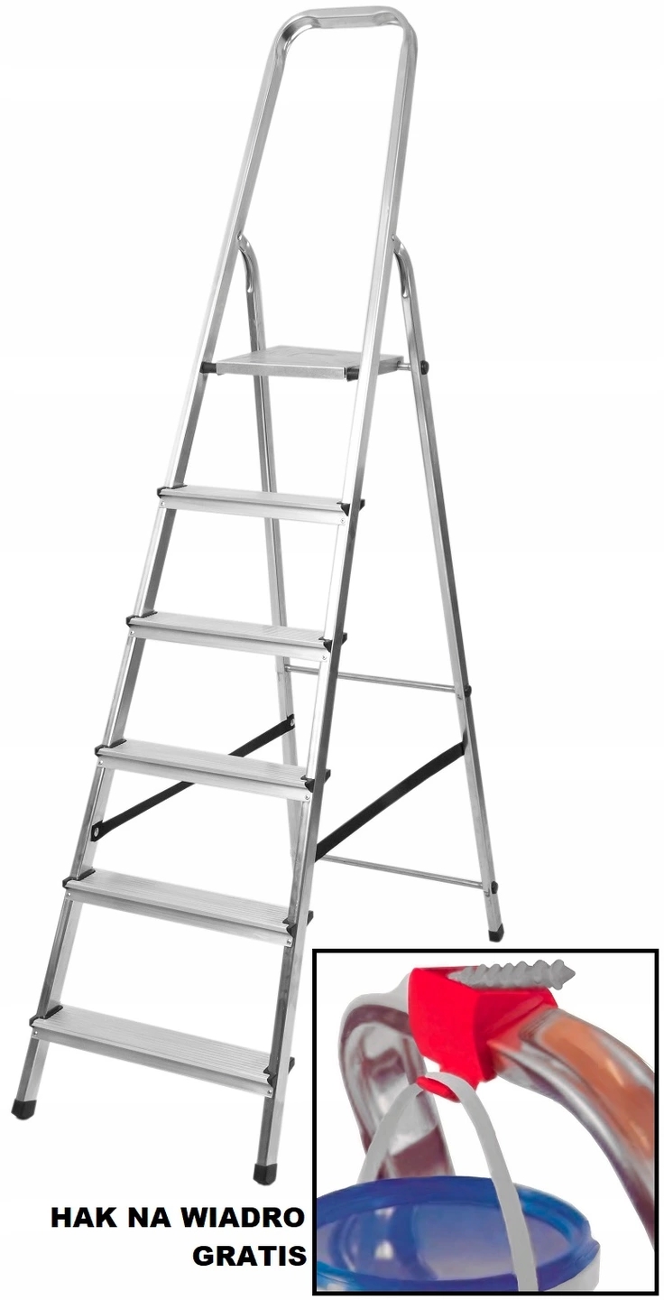 DRABINA 6-STOPNIOWA ALUMINIOWA 125KG SKŁADANA +HAK