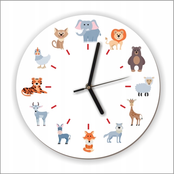 Zegar ścienny lew żyrafa słoń lis miś tygrys wilk