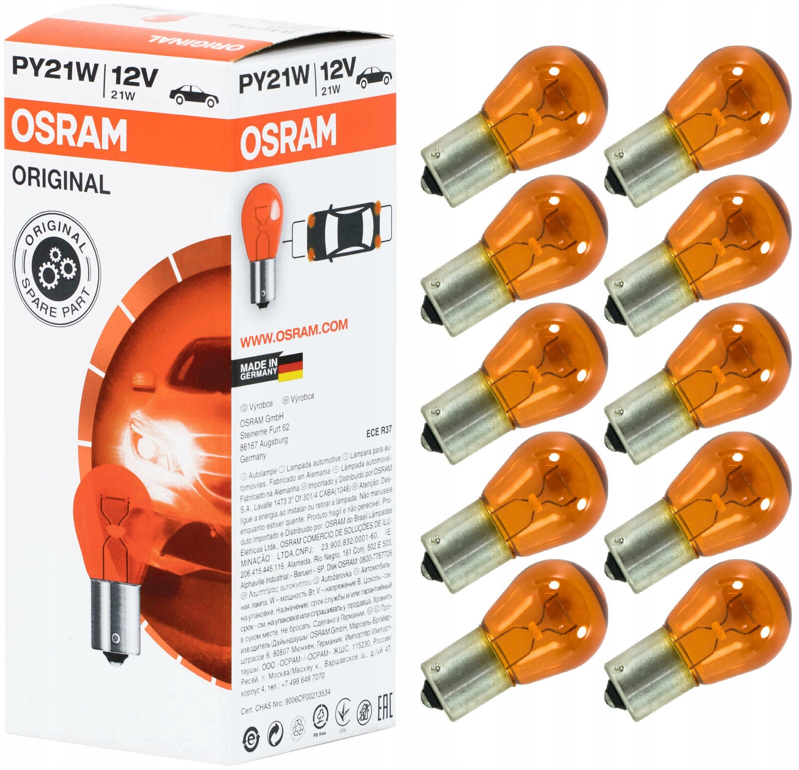10 x Osram 7507 żarówka samochodowa PY21W 12V 21W
