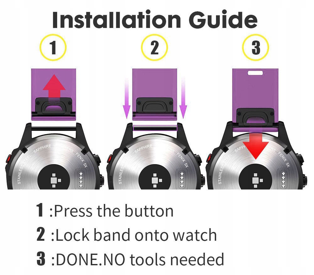 FIOLETOWY Pasek Garmin FENIX 7X Sapphire Solar Marka Tech-Band