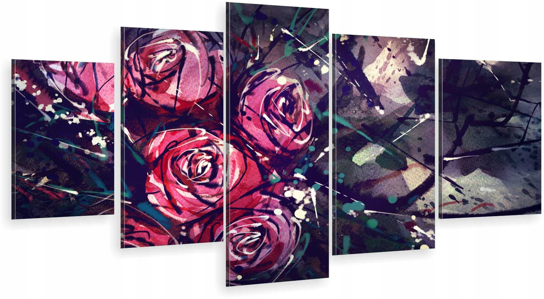 

Tryptyk 5-CZĘŚCI Na Ścianę Róże Abstrakcja 800 Wz