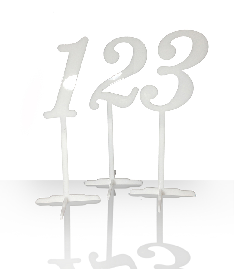 CYFERKI NUMERKI na stół ŚLUB 19cm Wzory BIAŁE PLEX