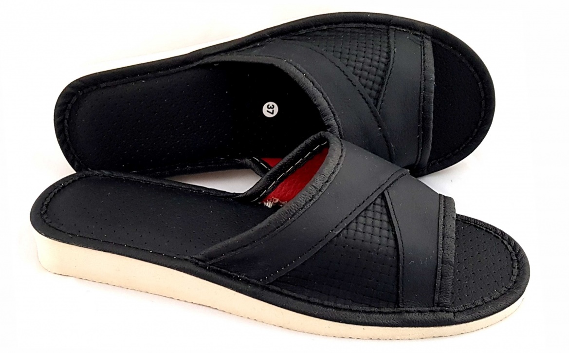 KAPCIE PANTOFLE DAMSKIE SKÓRA SKÓRZANE 41