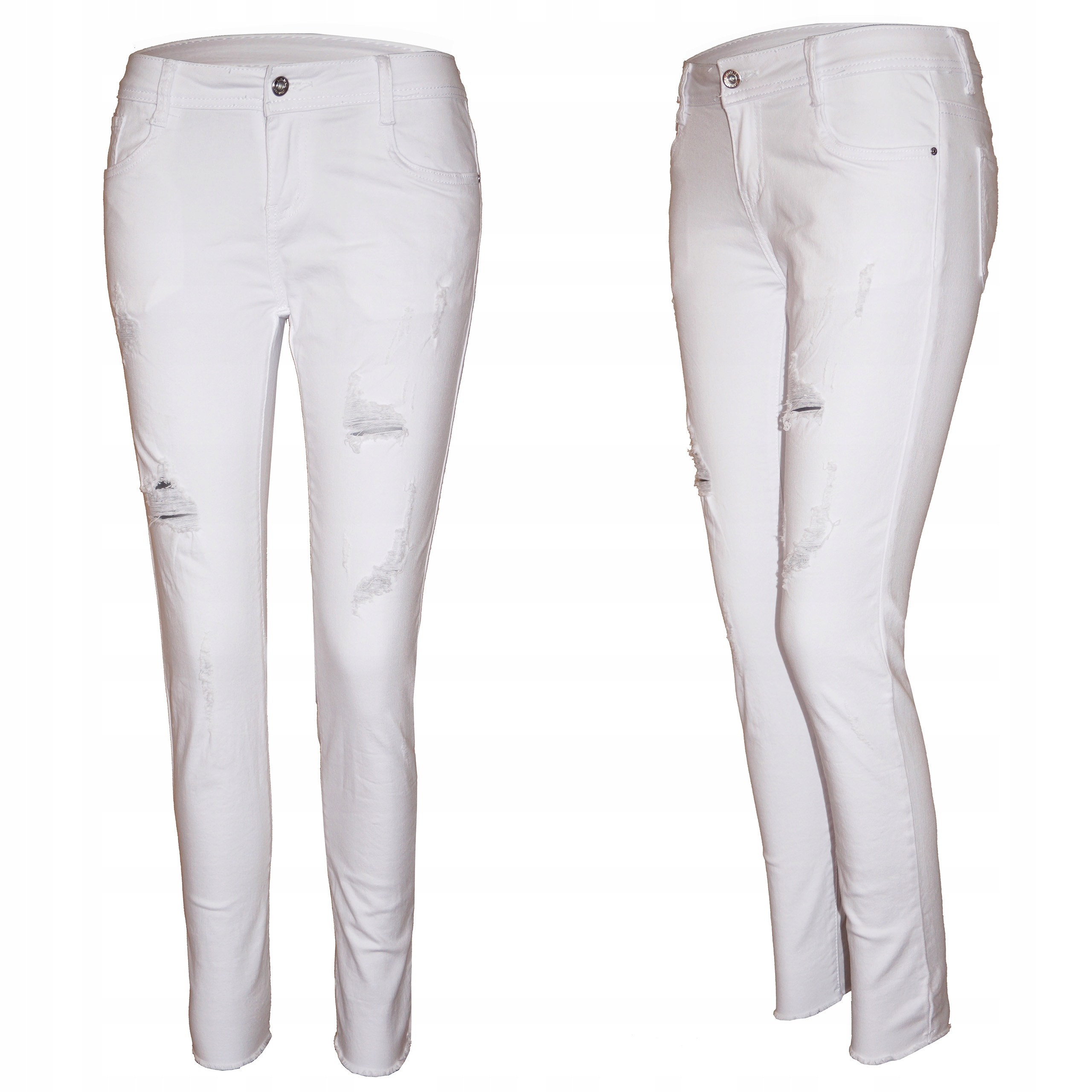 

Białe Modne spodnie Rurki Jeansowe Dziury 44 2XL