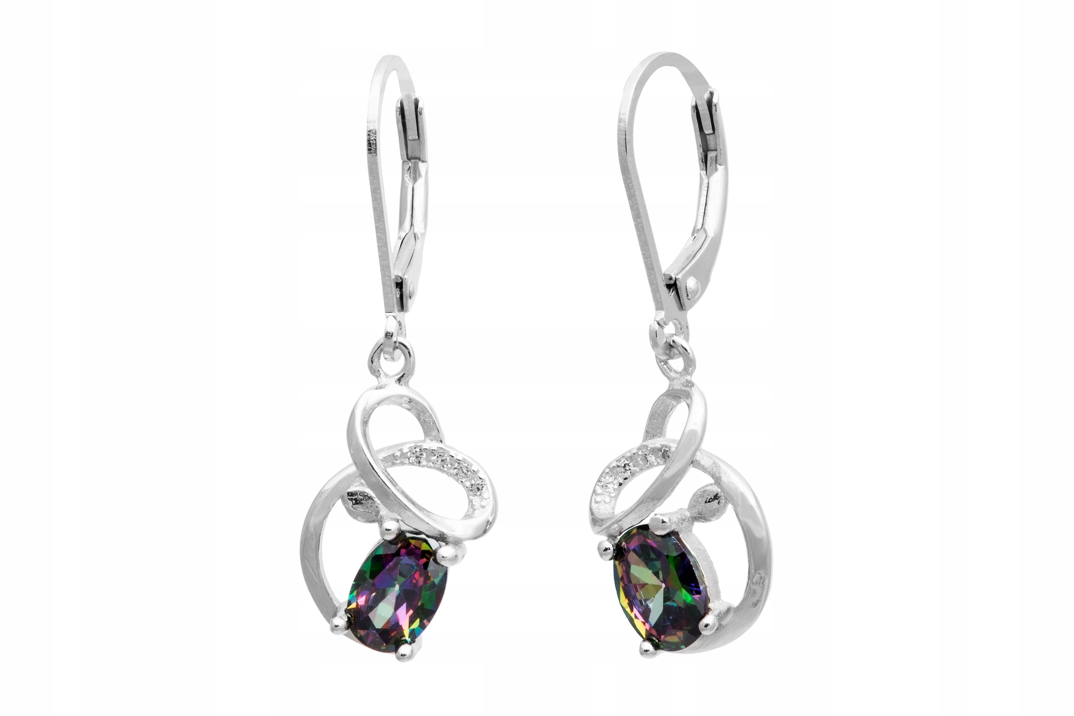 

Wiszące Srebrne Kolczyki Rodowane Mystic Topaz !!