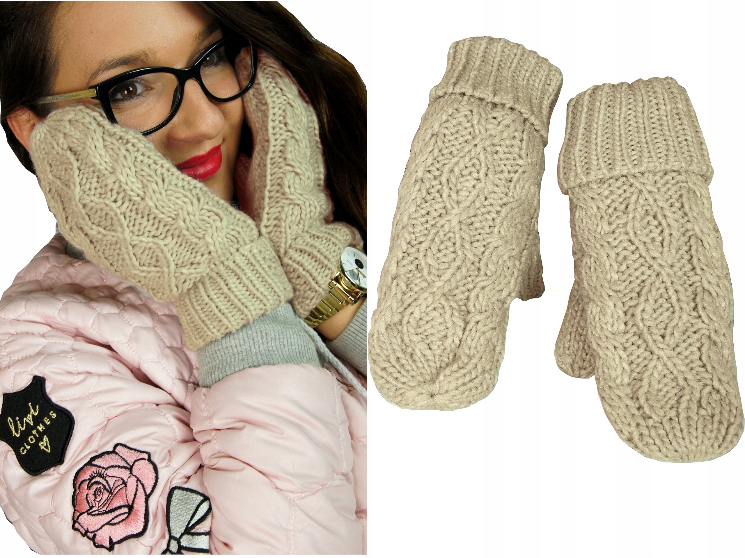 

Ciepłe Rękawiczki Ocieplane Plecione zima Kolory!