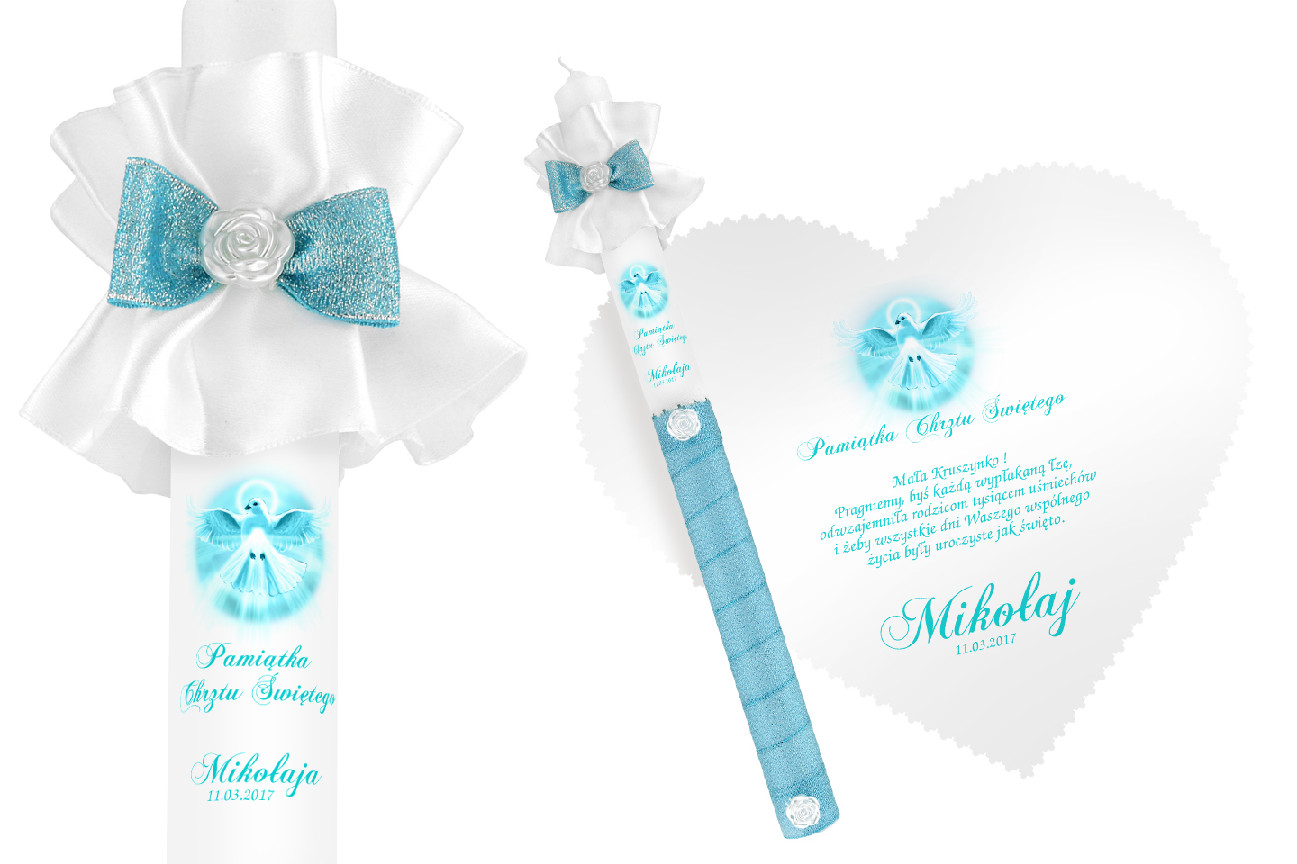 

Biała szatka i świeca do Chrztu imię data