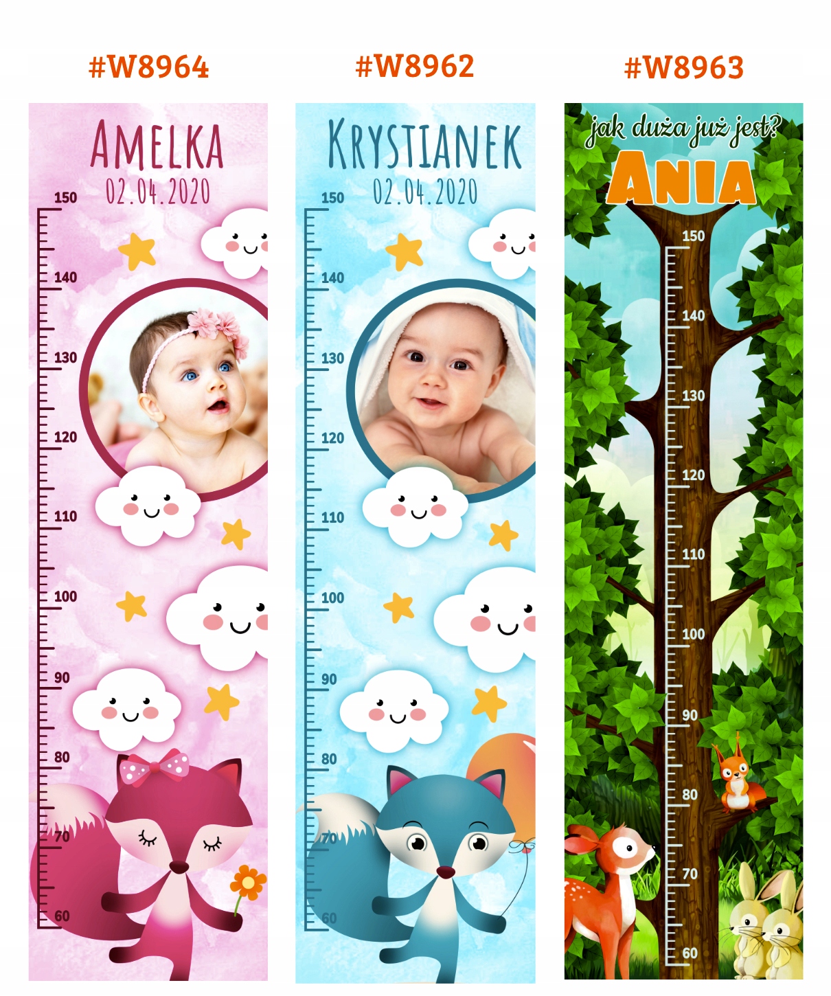 Miarka wzrostu DLA DZIECI wydruk na PŁÓTNIE imię Szerokość produktu 30 cm