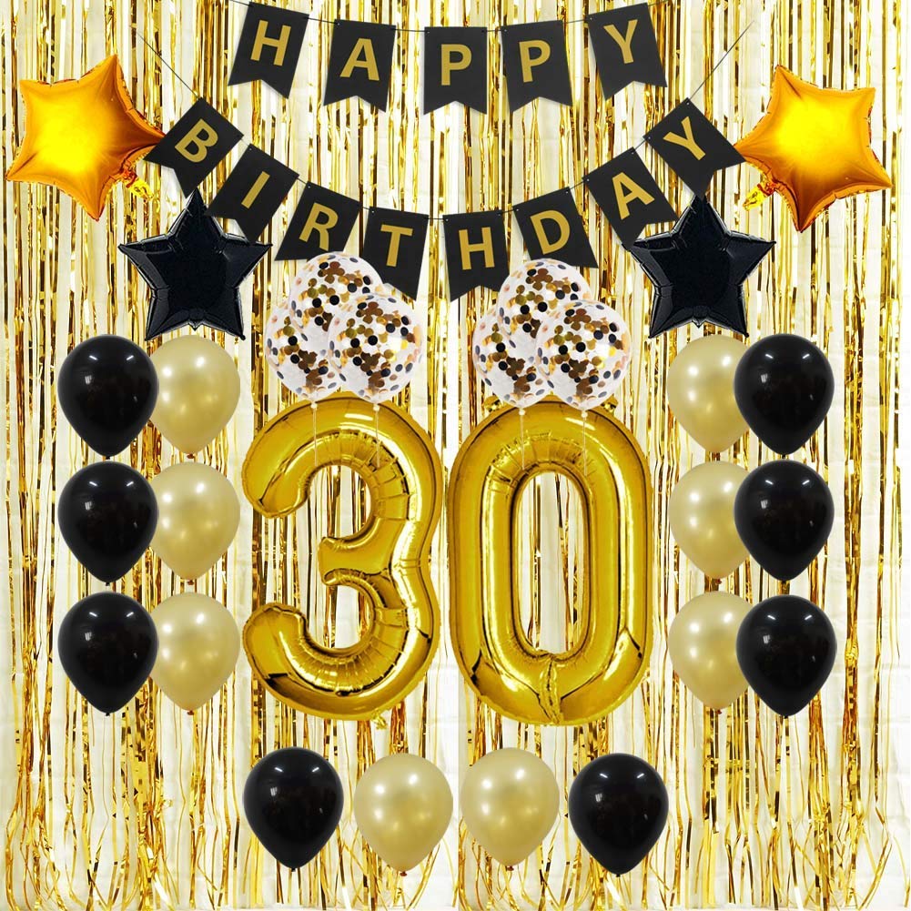 Balóny na párty - Balóniky čísla nastavená 30 rokov konfety čierne zlato