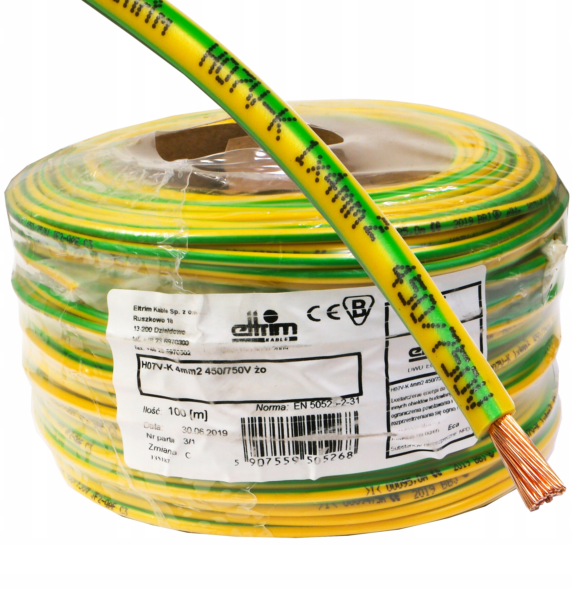 Kábel Lgy 1x 4 mm žltozelený eltrim 100 m
