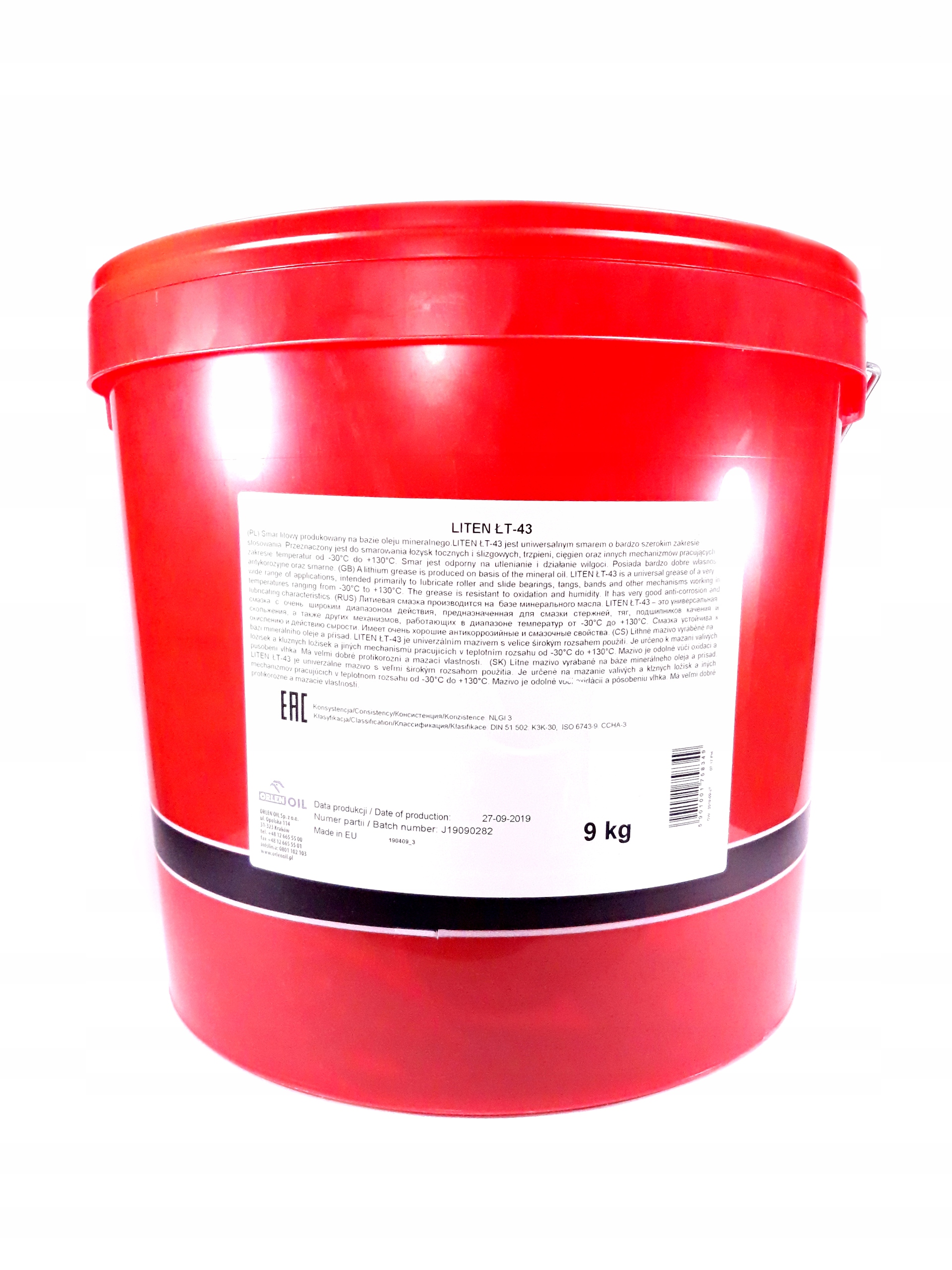 Lítiové Mazivo Pre Ložiská Liten Lt (9 Kg), -30/+130°C, Din 51 502: K3K-30, Iso