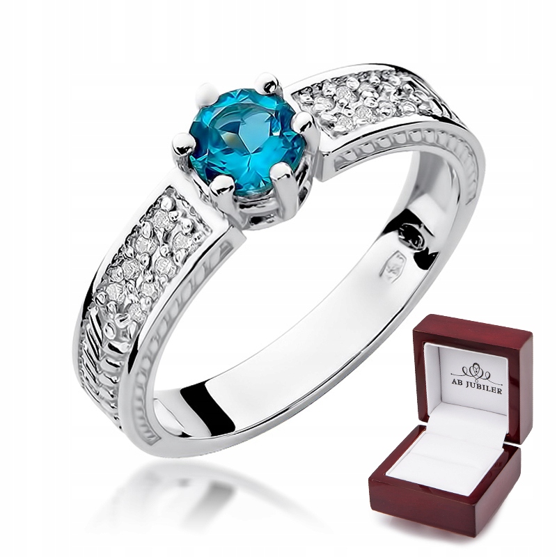 

Pierścionek Topaz i Diamenty Białe Złoto Próba 585