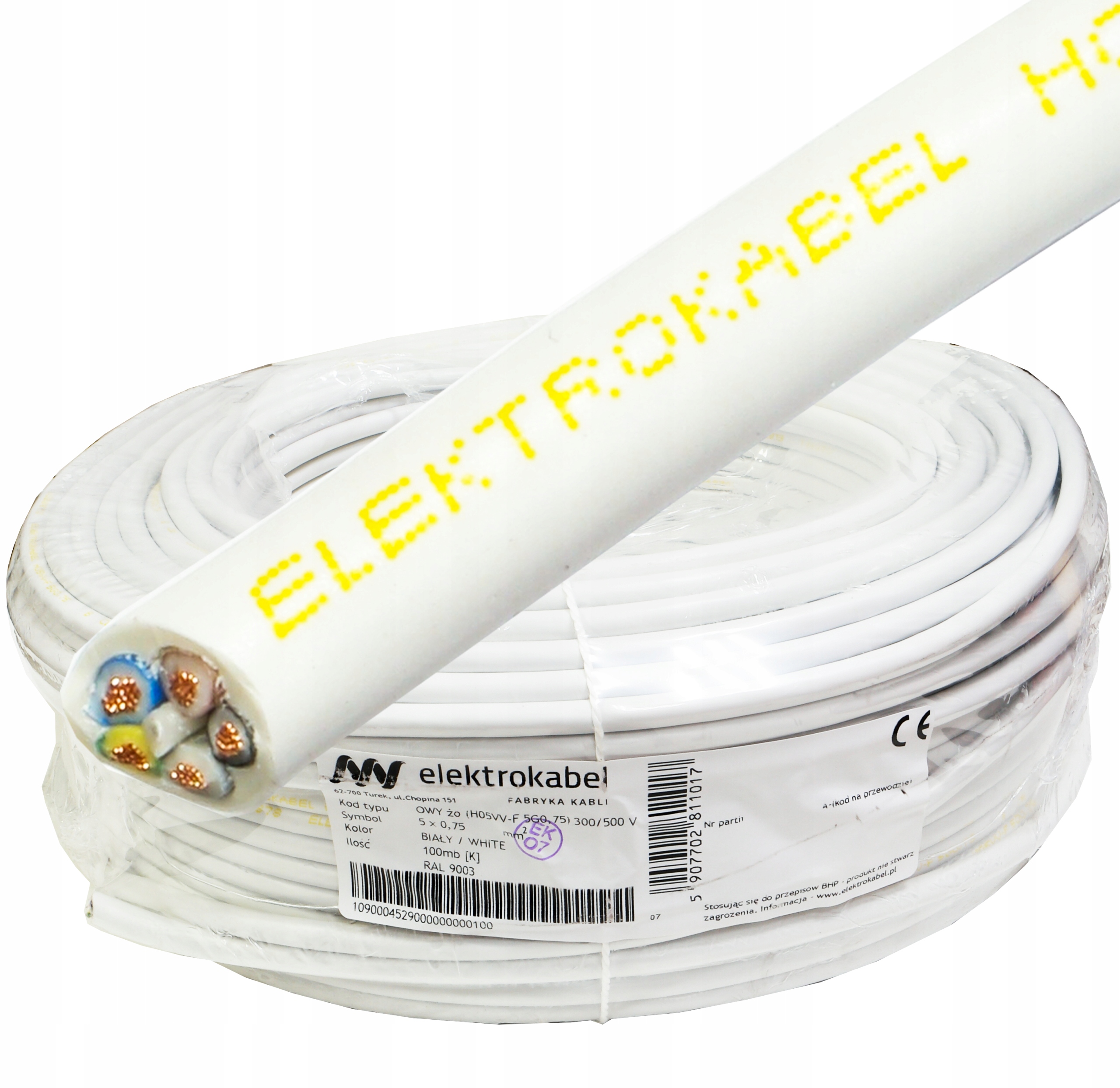 Kábel Owy 5x0,75 mm Medené lanko biele Cu 100 m