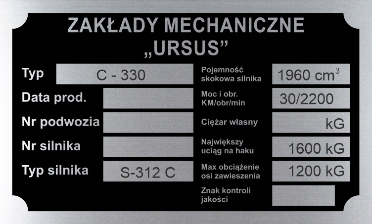 URSUS C 330 C330 C330M 330 M tabliczka znamionowa