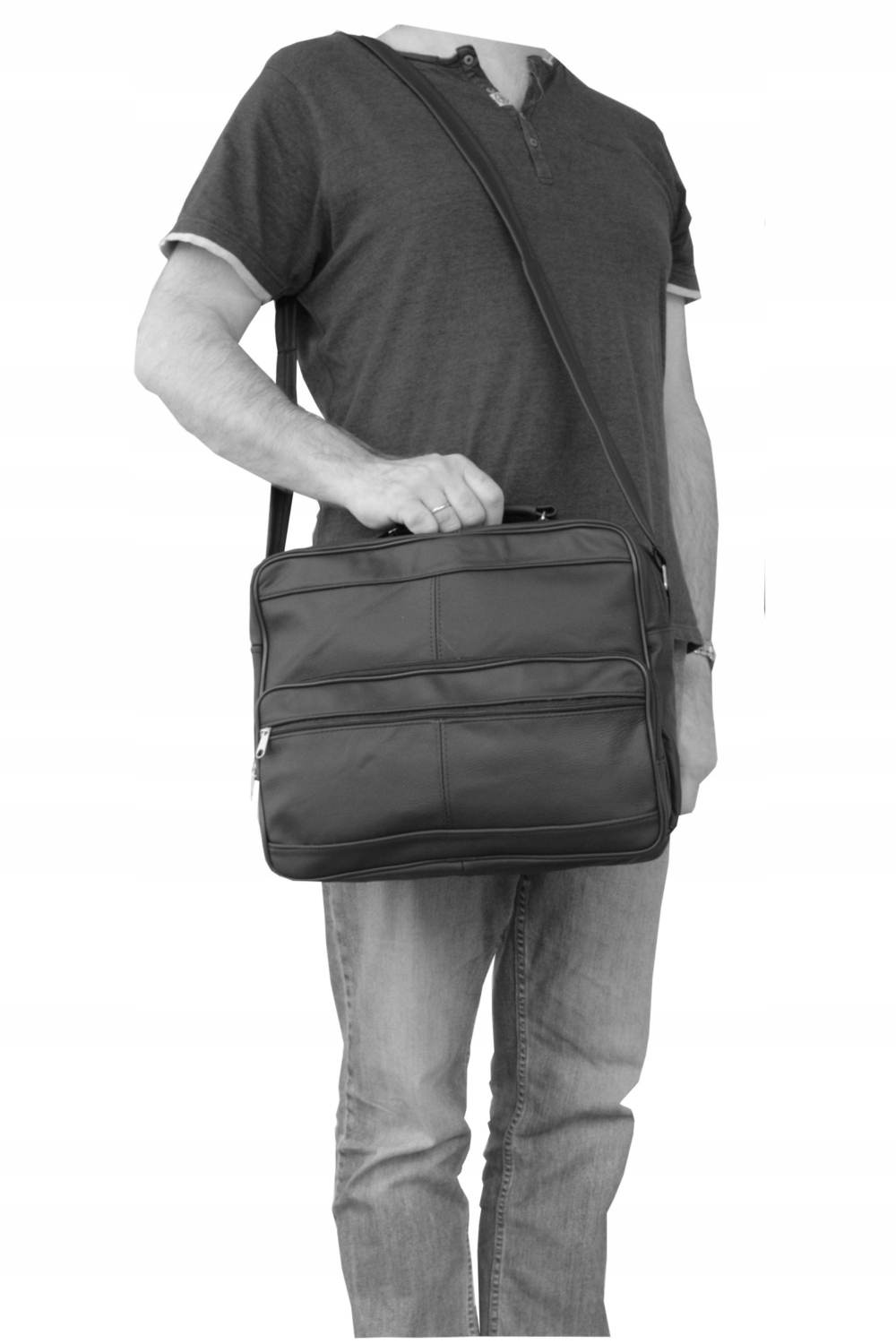 Męska Listonoszka Skórzana na Ramię Torba do Pracy Wysokość 29 cm