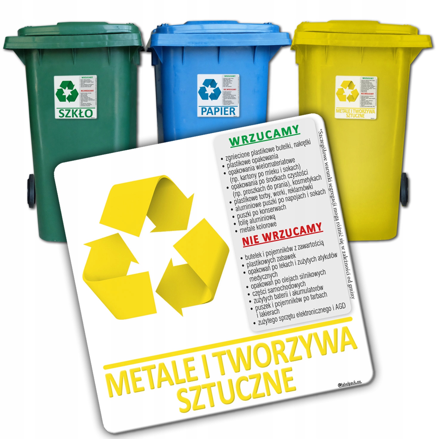 

Naklejki Na Śmietnik Kosze 6 szt 16x16 cm z opisem