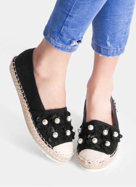 

-40% Espadryle Baleriny Slip On Perły Czarne R.38