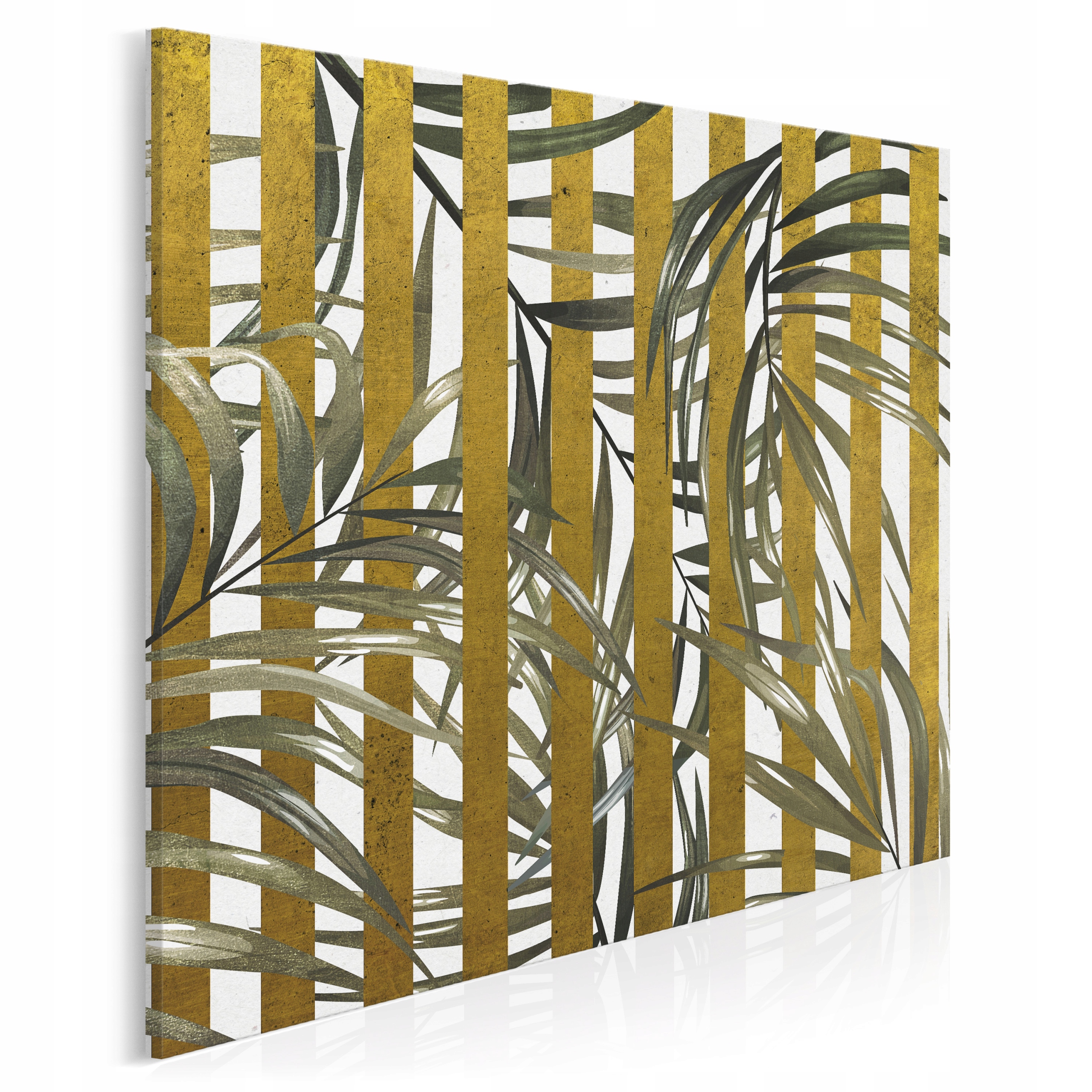 

64602 Obraz do sypialni Złoto Paski Liście Natura