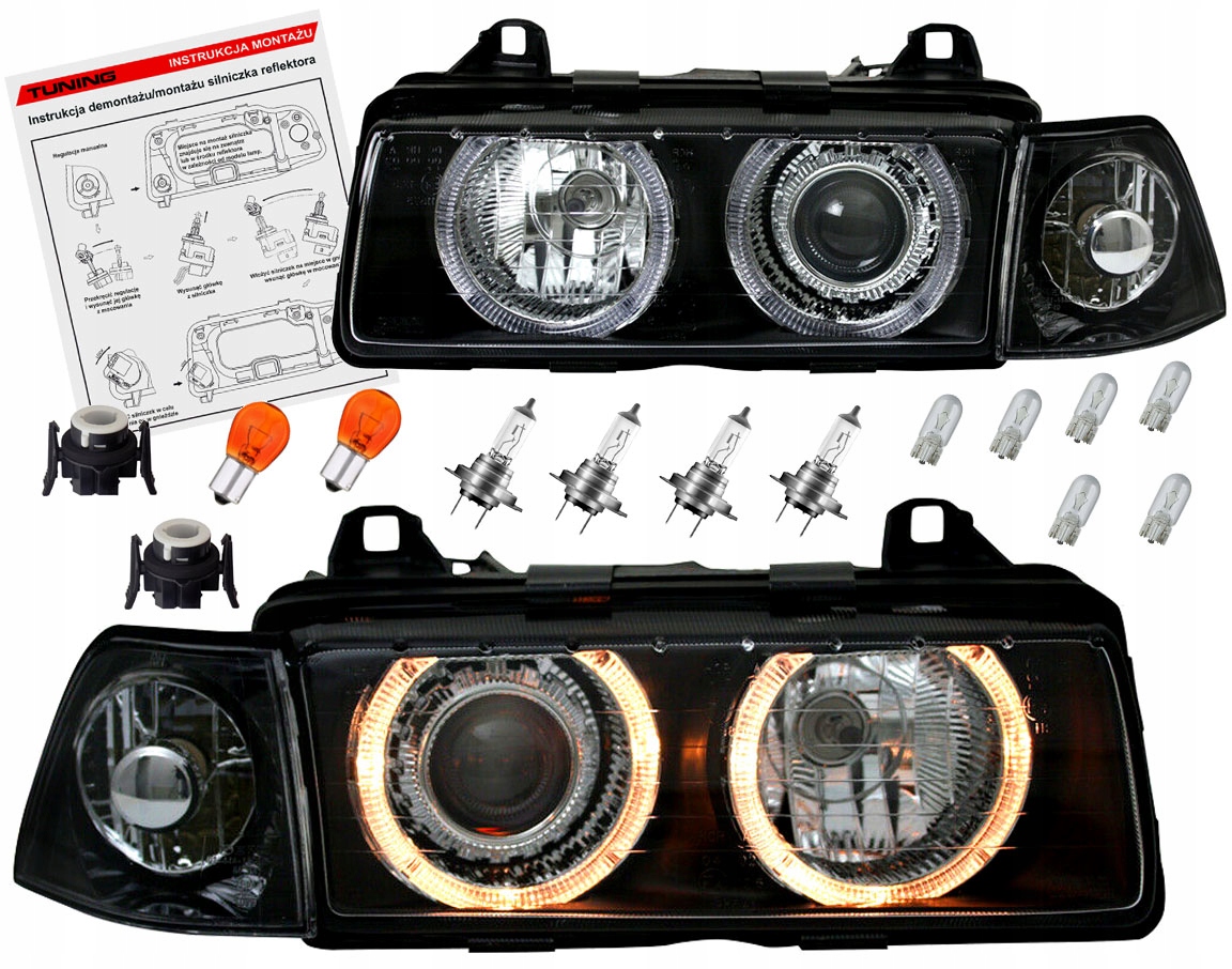 BMW 3 E36 COUPE CABRIO LAMPY reflektory BLACK ring