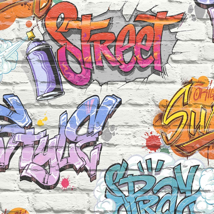 

Tapeta Wzór Cegła Z Graffiti Efekt 3D Mur Kamień