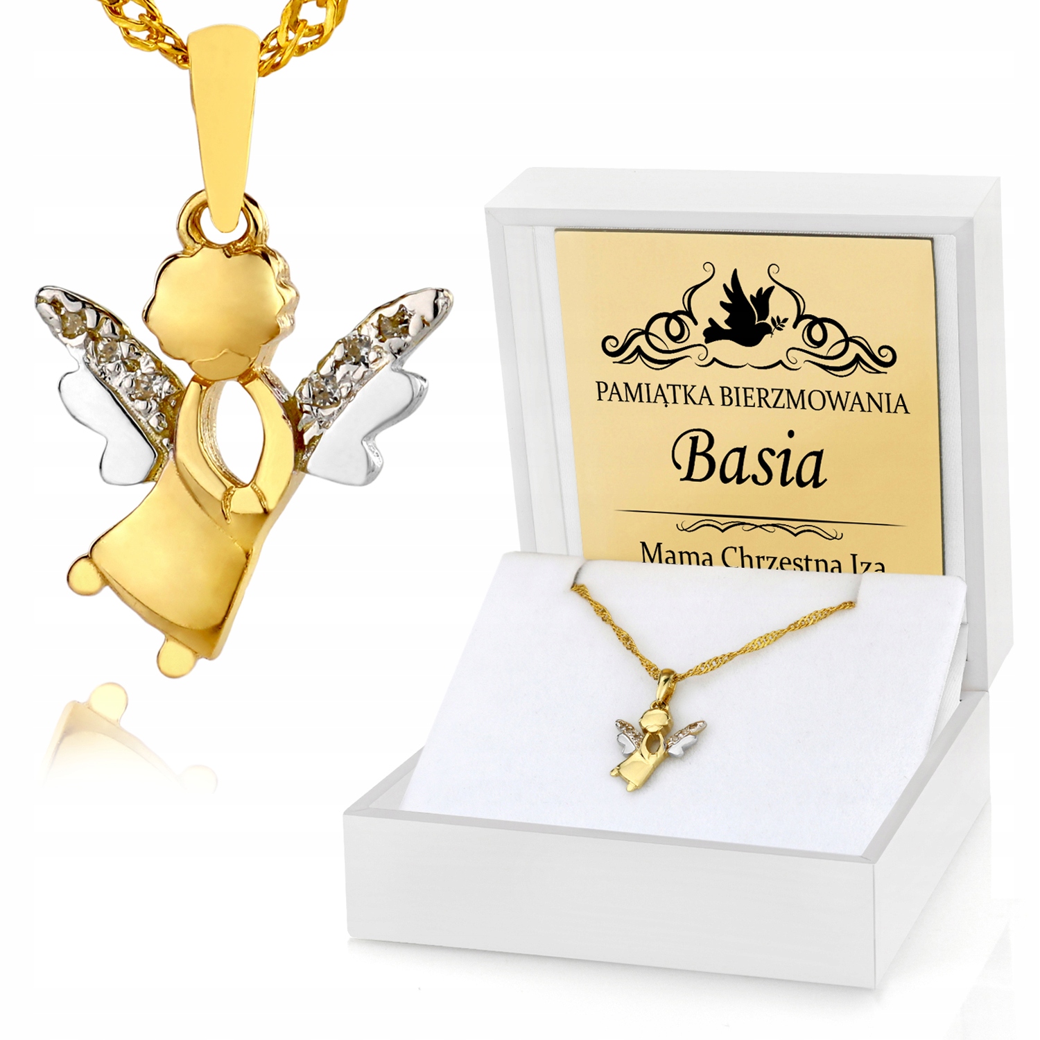 

Złoty 585 Naszyjnik Aniołek Pamiątka Bierzmowania