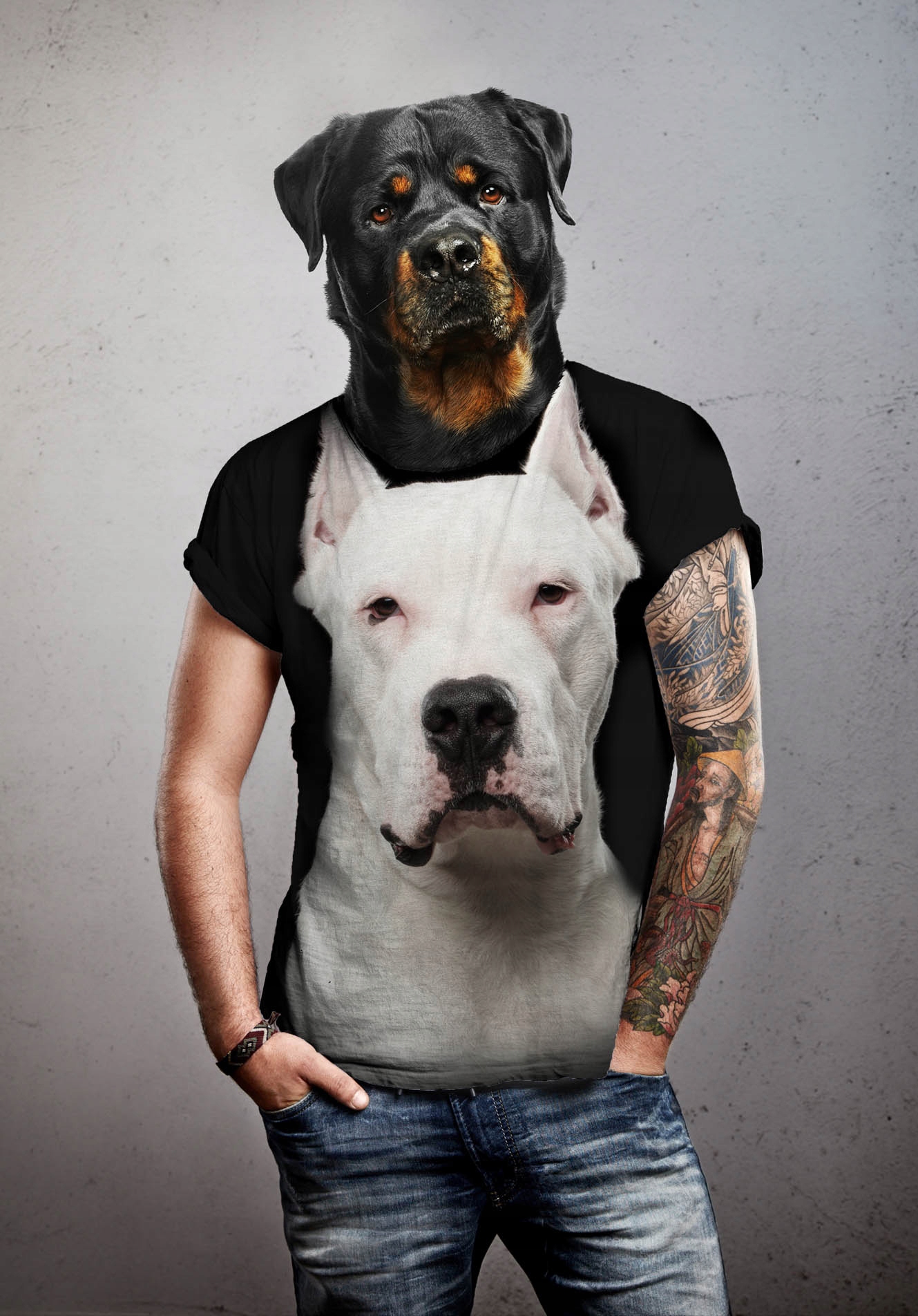 KOSZULKA FULL PRINT PITBULL BIAŁY YOGA XL Marka bez marki