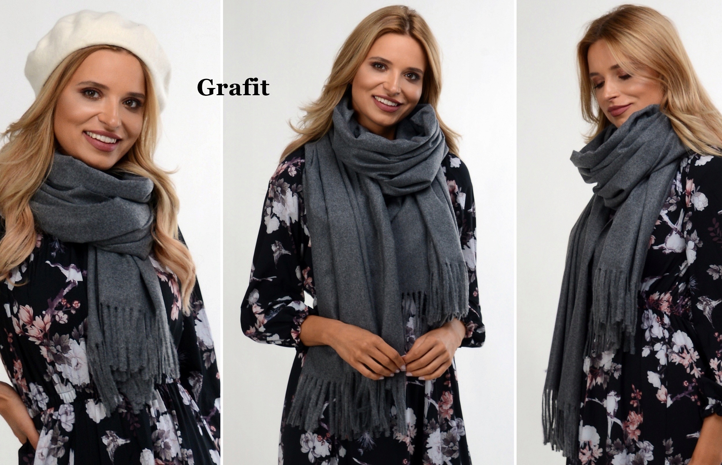 Gładki duży SZAL kaszmirowy chusta KOLORY Wzór dominujący bez wzoru