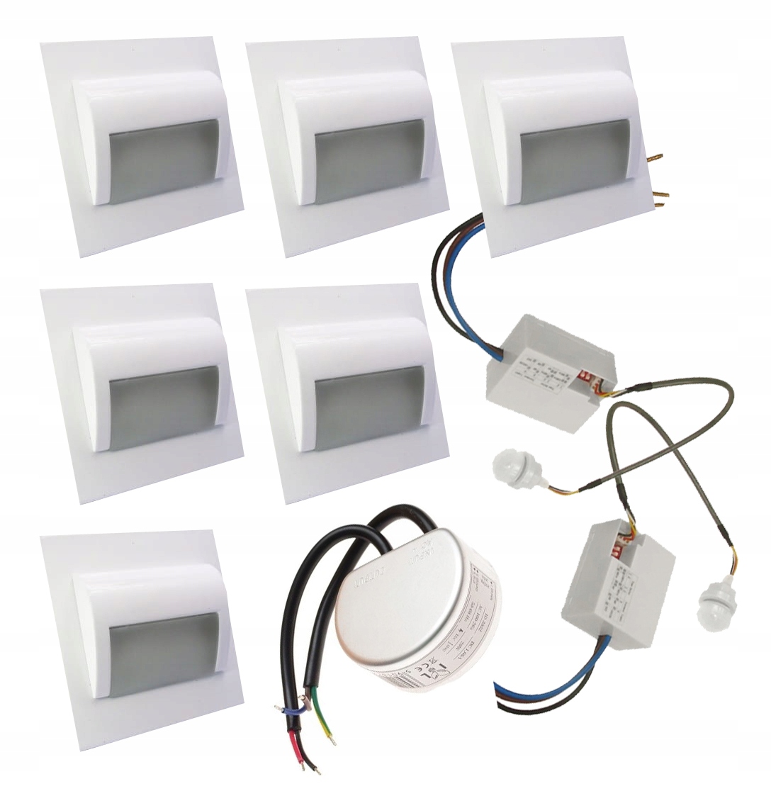 Set 6x Led schodiskové svietidlo 2 detektory napájací zdroj
