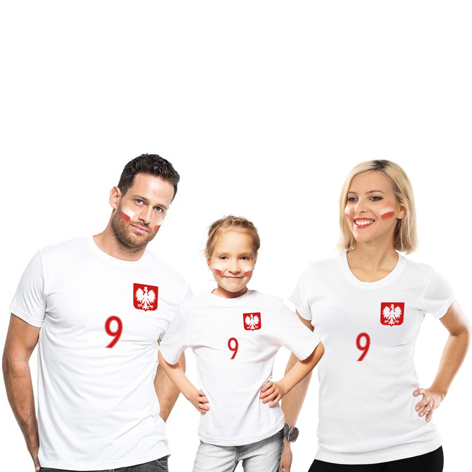 3 KOSZULKI KIBICA REPREZENTACJI POLSKI TWÓJ NAPIS Rękaw krótki rękaw