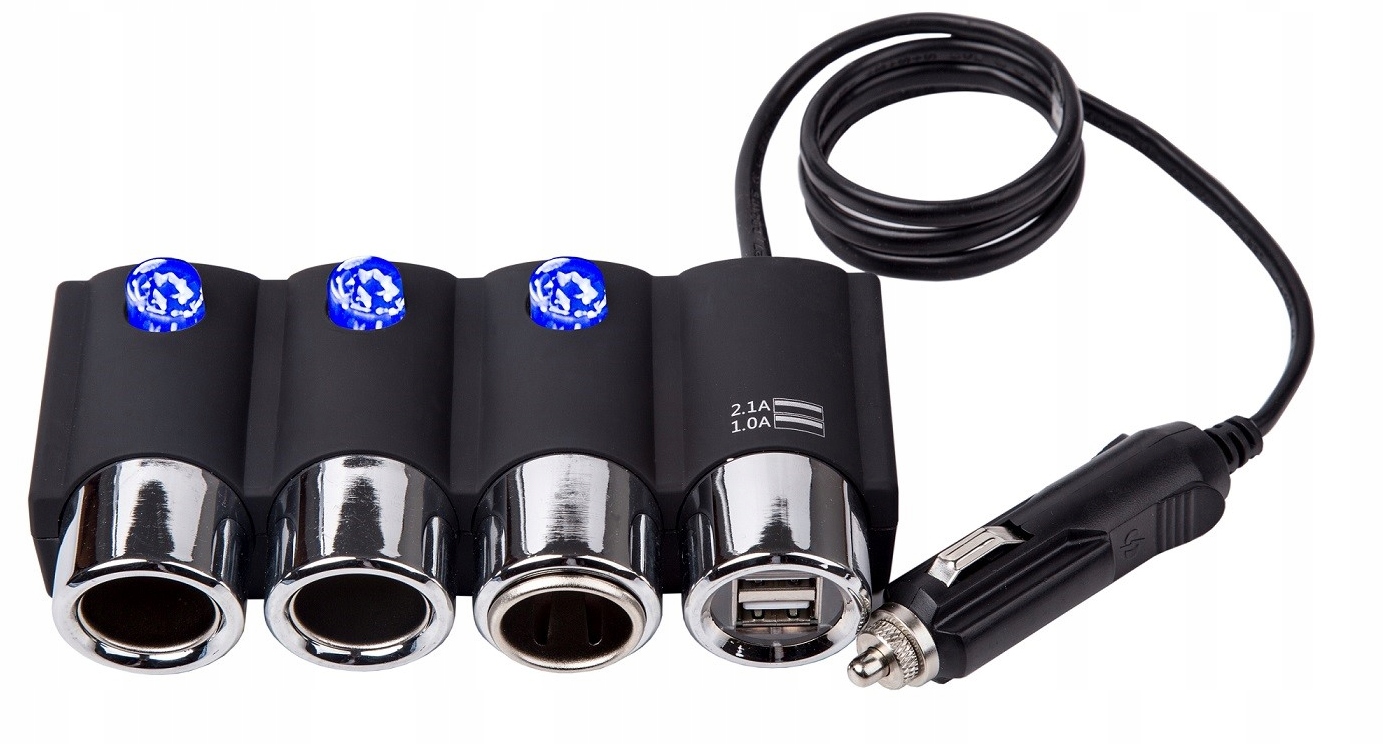 

Rozdzielacz Rozgałęźnik Zapalniczki 120W 2xUSB Led