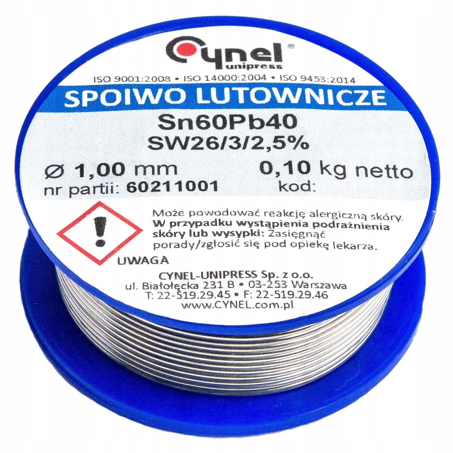 CYNA SPOIWO Z TOPNIKIEM Sn60Pb40 1,0mm 100g CYNEL