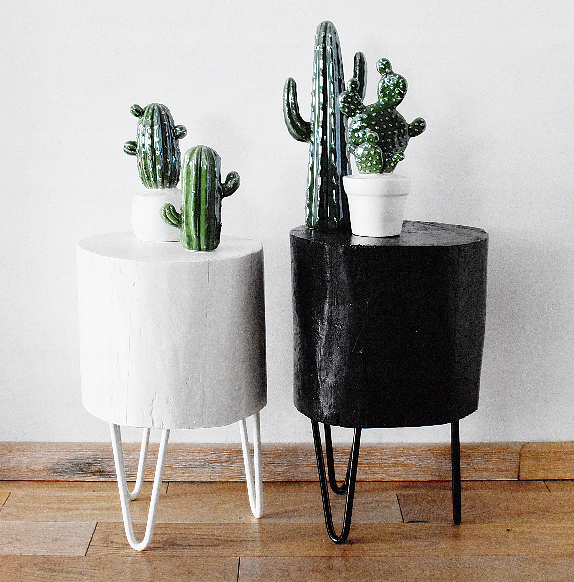 Stoliki pieńki metalowe nogi komplet biały czarny