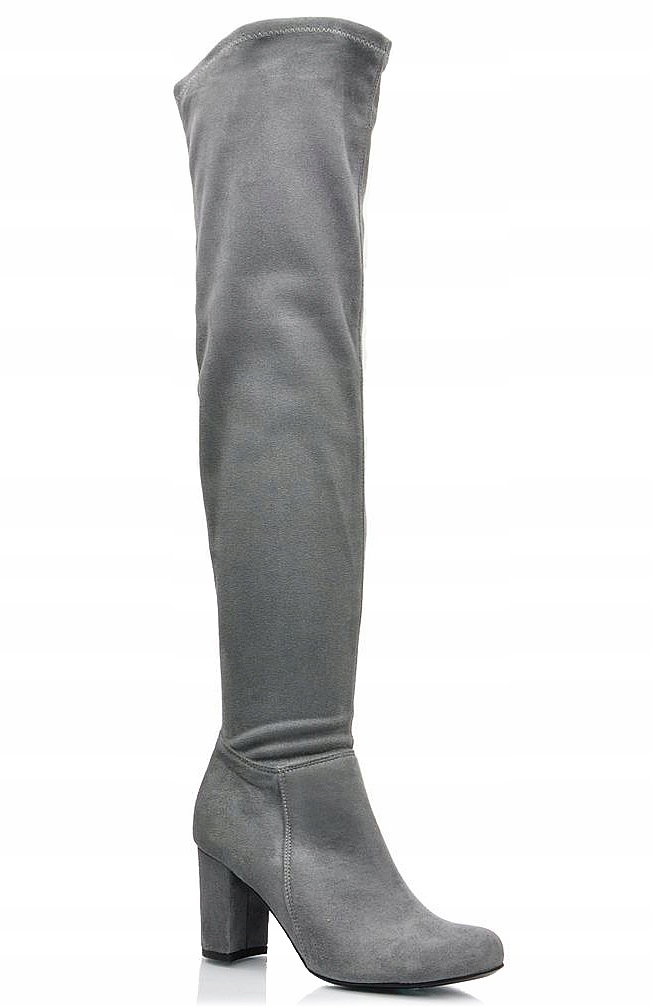 šedé kozačky mušketýrky na podpatku semišové kozačky za koleno J.w 35