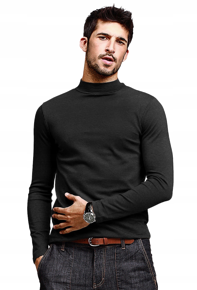 Elegancki Cienki Sweter Półgolf Męski 100% Bawełniany Golf WXM r 3XL czarny