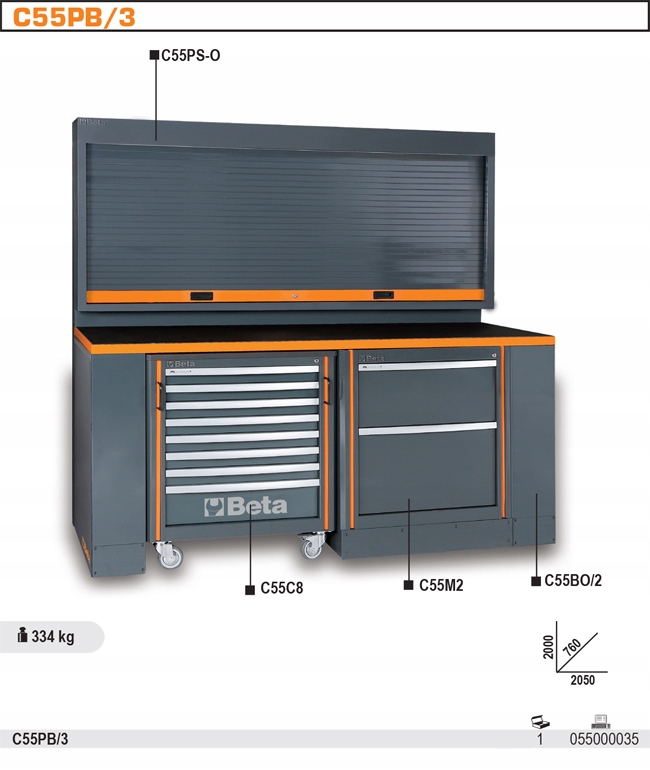 КОМПЛЕКТ МЕБЕЛИ ДЛЯ МАСТЕРСКОЙ RSC55 BETA 5500 / C55PB / 3
