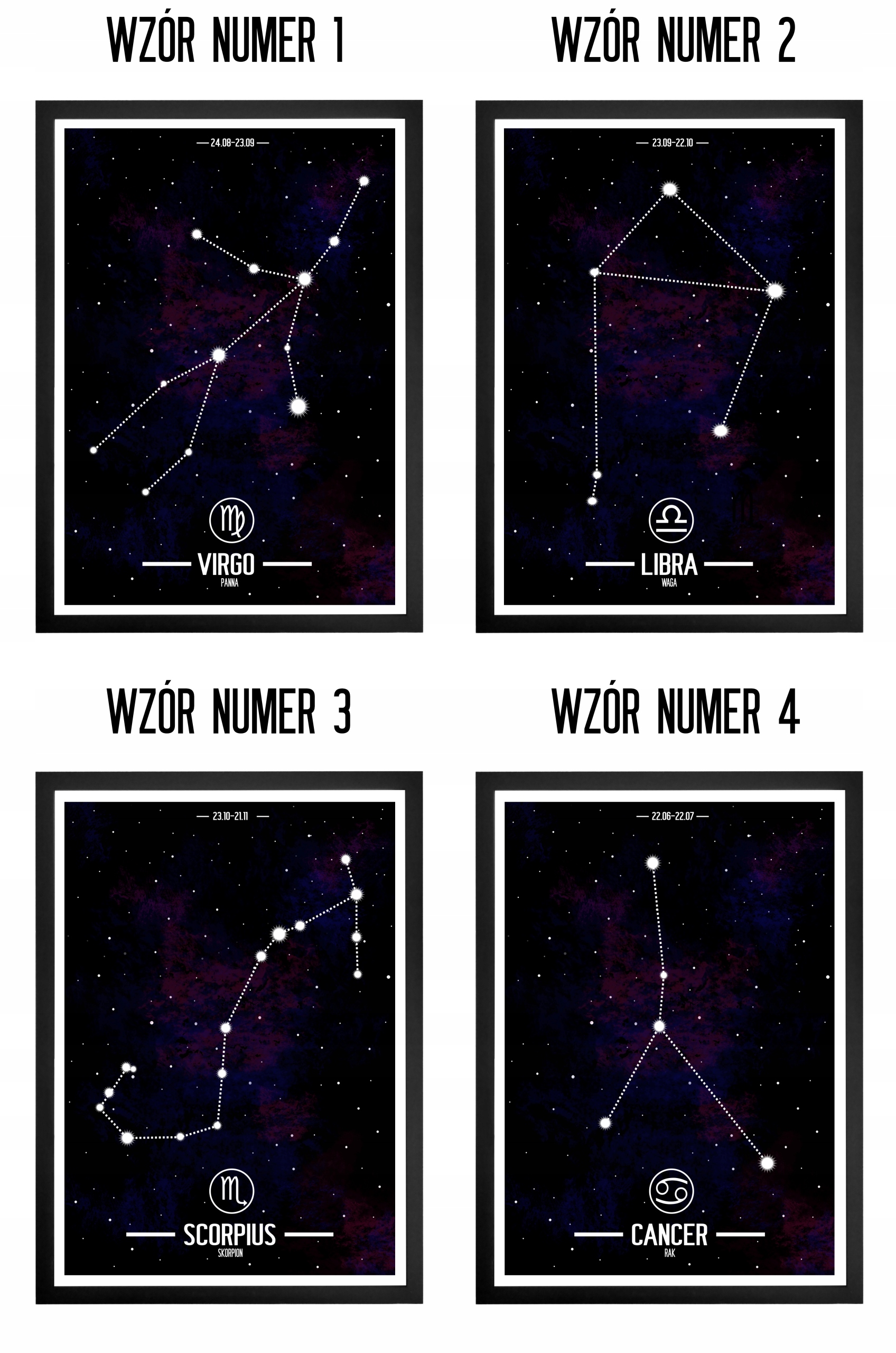 PLAKAT A3 ZNAKI ZODIAKU CZARNA RAMA PREZENT Rodzaj w ramie