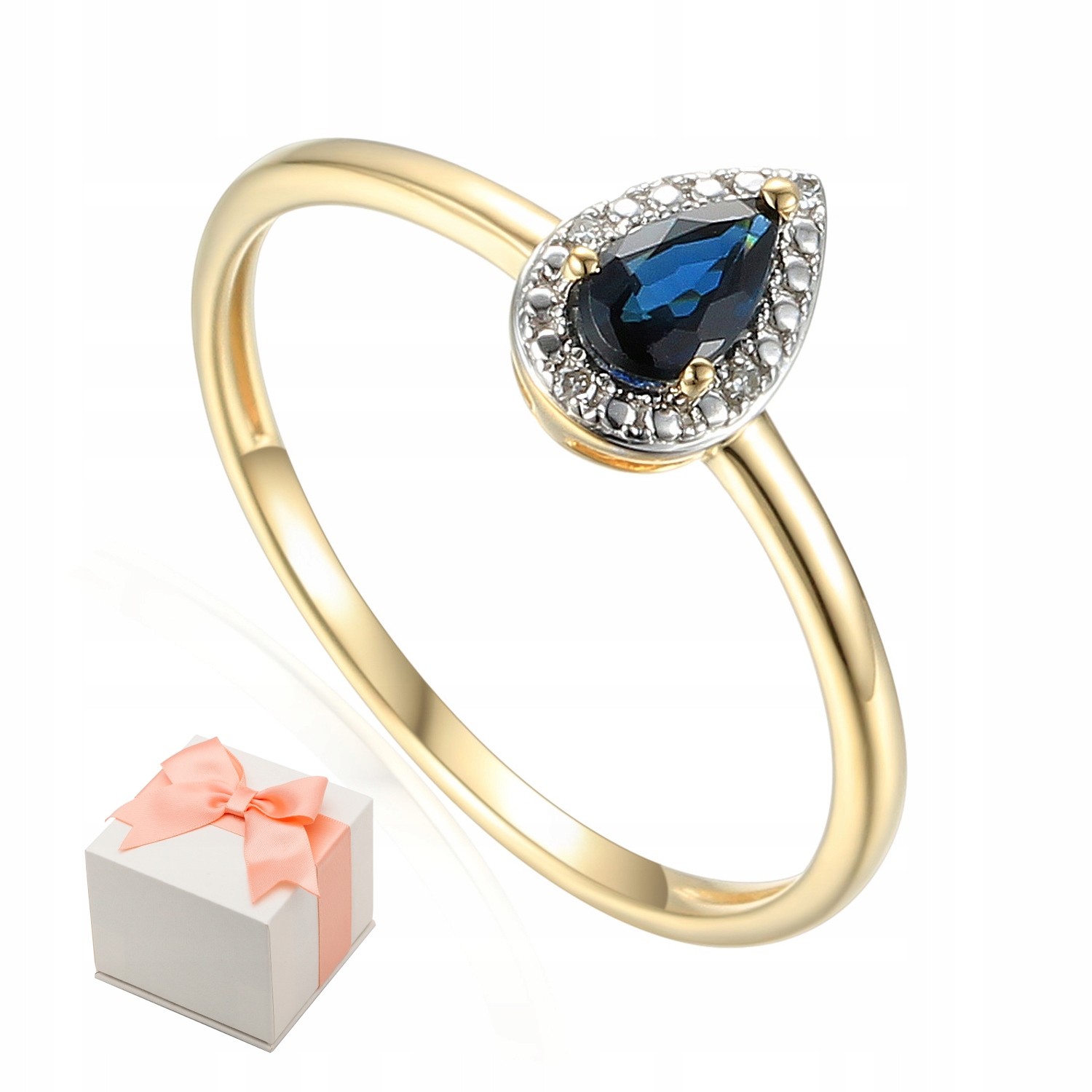 

Złoty Pierścionek Łezka Szafir I Diamenty pr 585