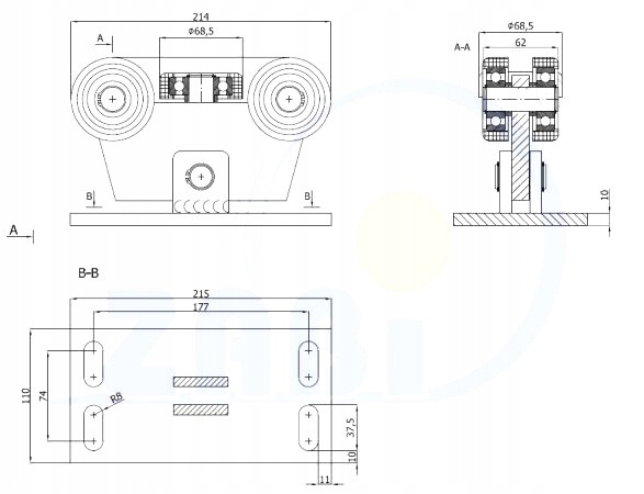 80x80x5 WÓZKI BRAMOWE ROLKI BRAMY PRZESUWNEJ EAN (GTIN) 5903636555331