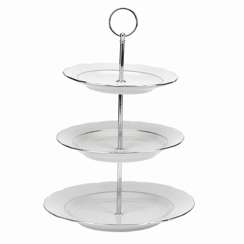 PATERA Z PORCELANY 3 POZIOMOWA PLATYNOWY PASEK