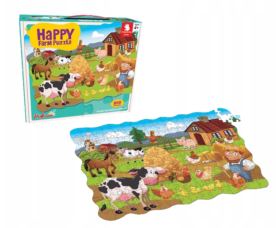 DUŻE 90x64 KOLOROWE PUZZLE WESOŁA FARMA 208el