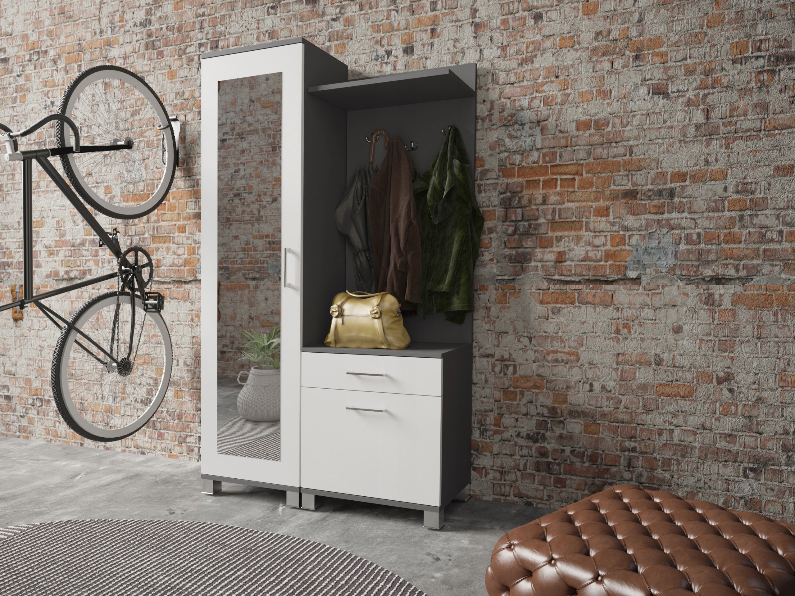 GARDEROBA PRZEDPOKÓJ LUSTRO BIEL/SONOMA NOWOCZESNA Wysokość mebla 190 cm