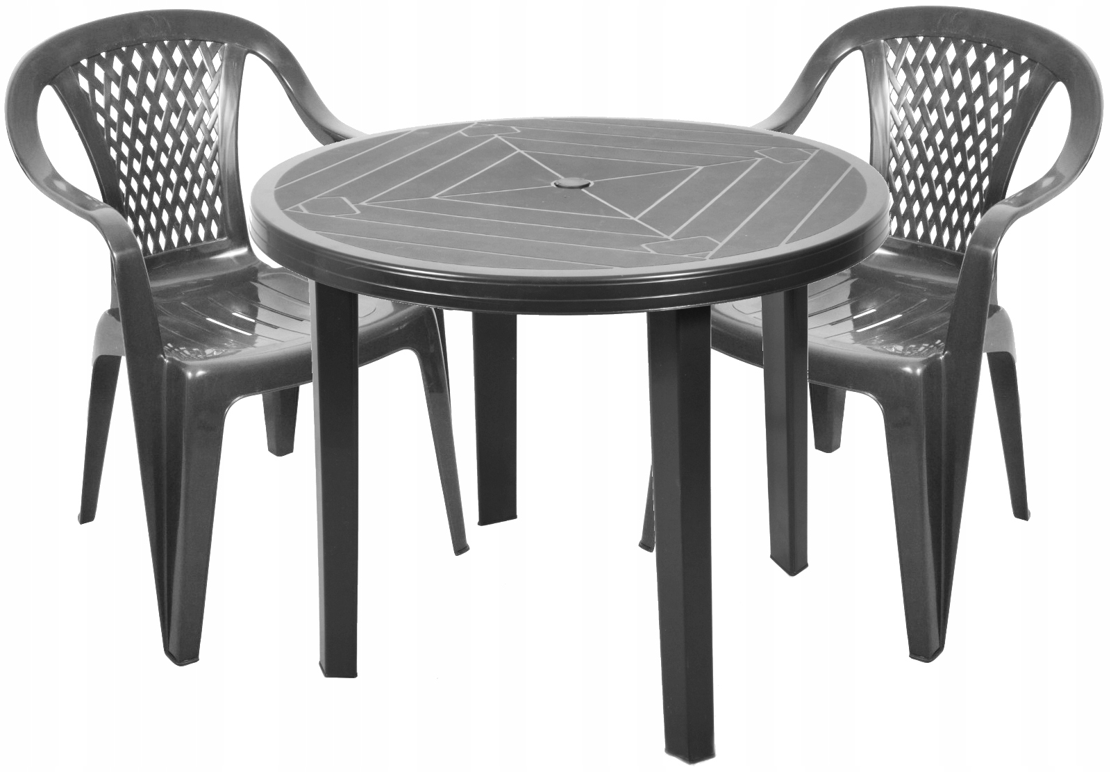 GRAFITOWY MOCNY ZESTAW 2 KRZESŁA STÓŁ 90cm PLASTIK