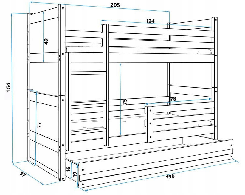 схема сборки двухъярусной кровати с ящиками