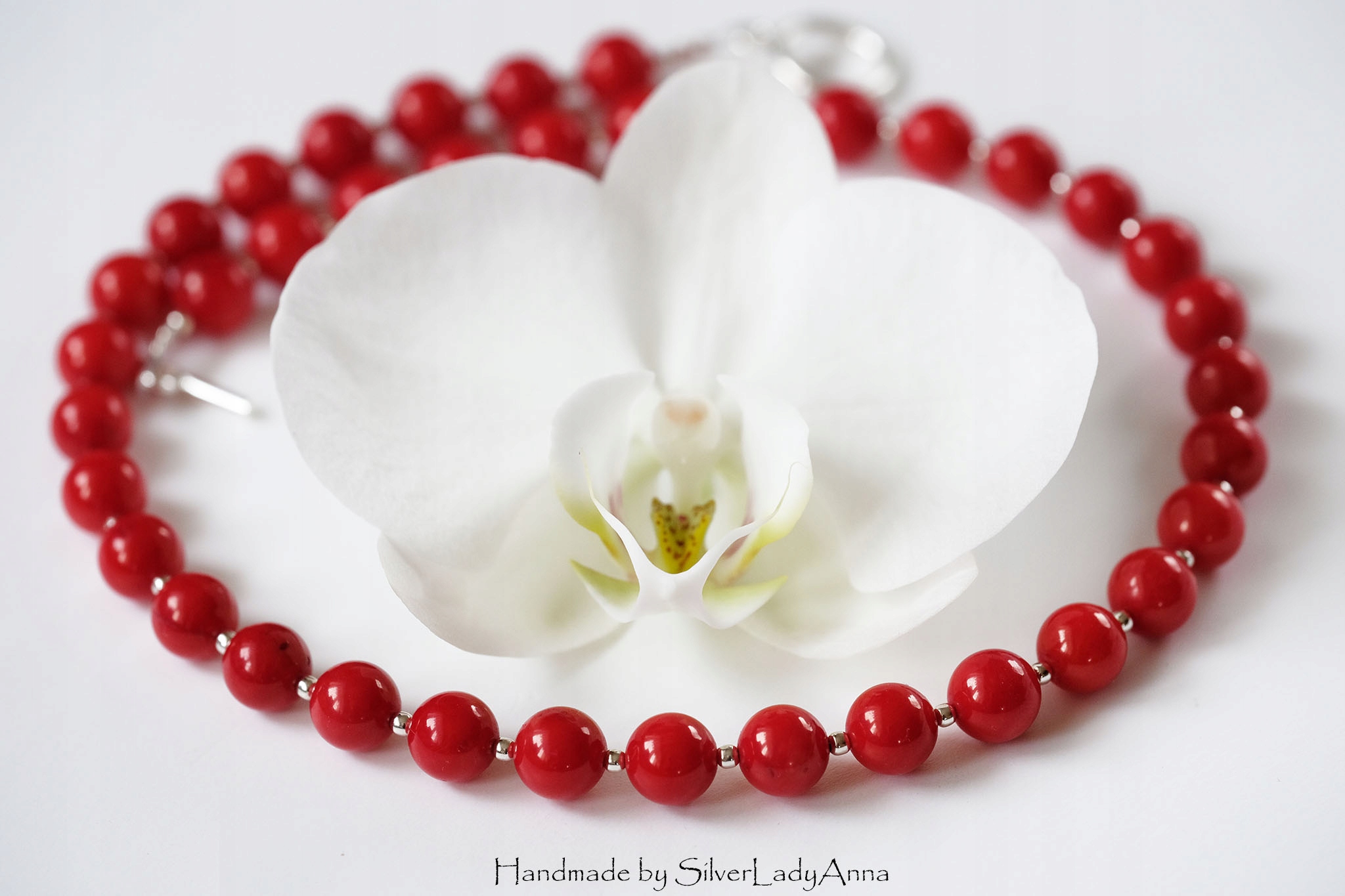 Červený náhrdelník Pravé červené korále Ag925