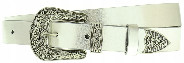 

Pasek Skórzany damski do spodni Srebrny 2,4 cm Pl